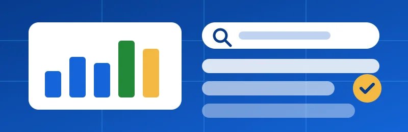 Illustration of market research charts and a search panel